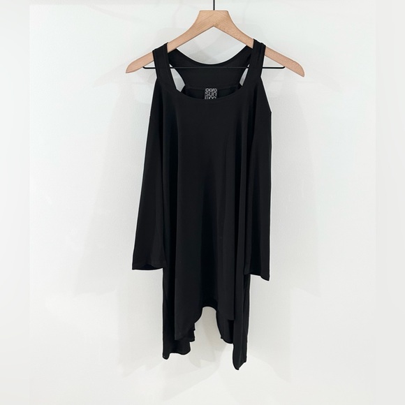 Clara Sunwoo Cold Shoulder Tunic Top Black Size Medium - Picture 4 of 8